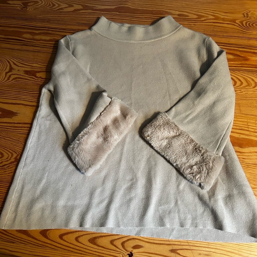 Holiday winter Sweater with cropped sleeves and Faux Fur Cuffs